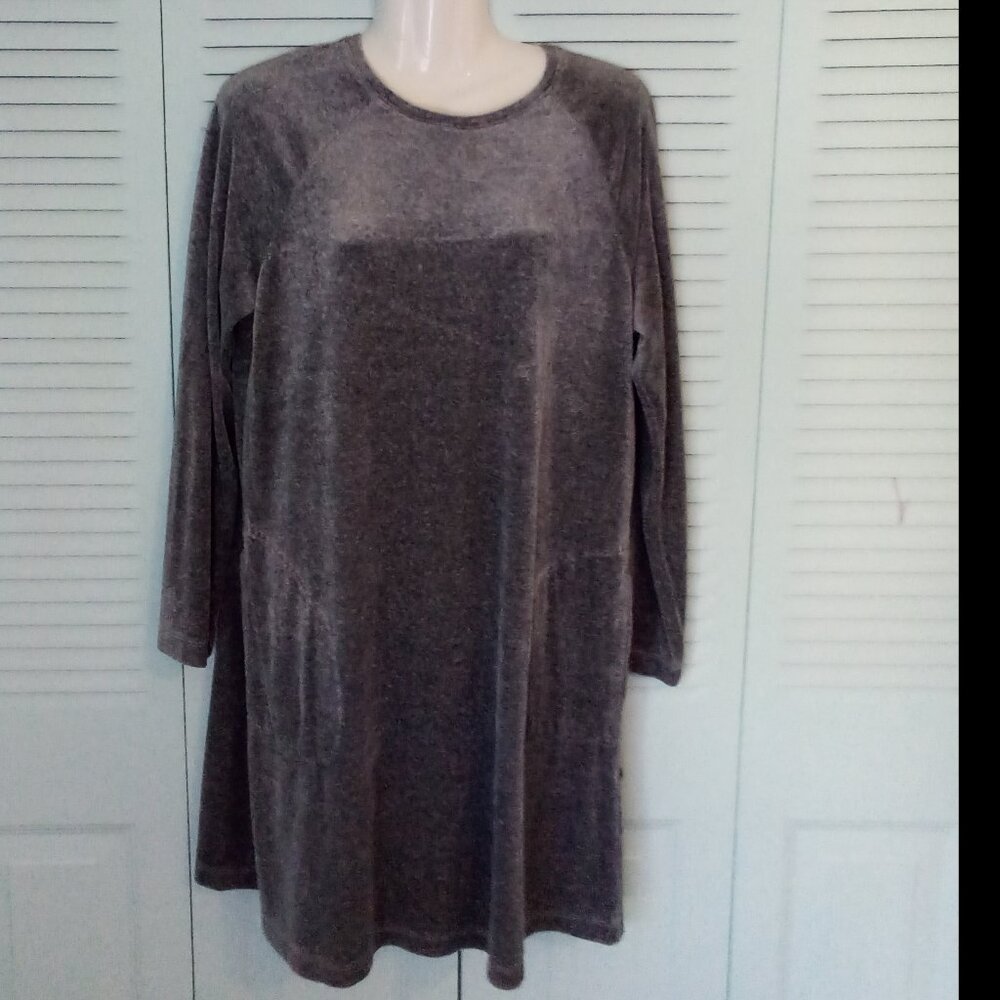 PUREJILL J.JILL SZ M VELVET VELOUR MINI SHIFT TUNIC LONG SLEEVES GREY STRETCH
